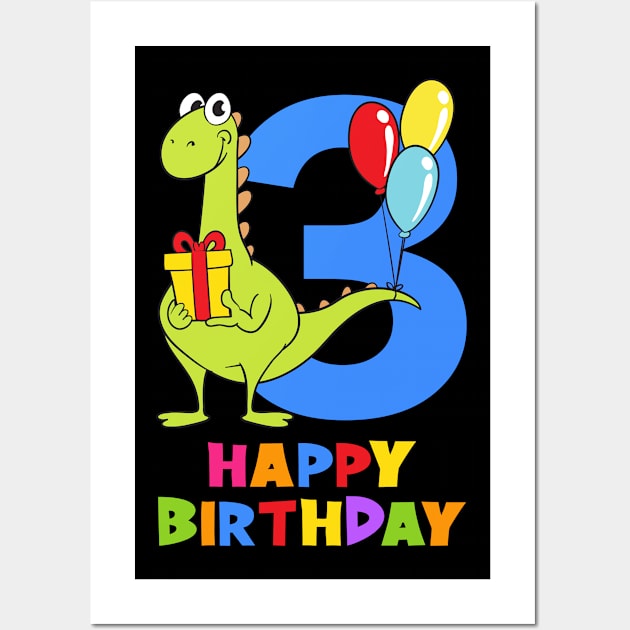 3rd Birthday Party 3 Year Old Three Years Wall Art by KidsBirthdayPartyShirts